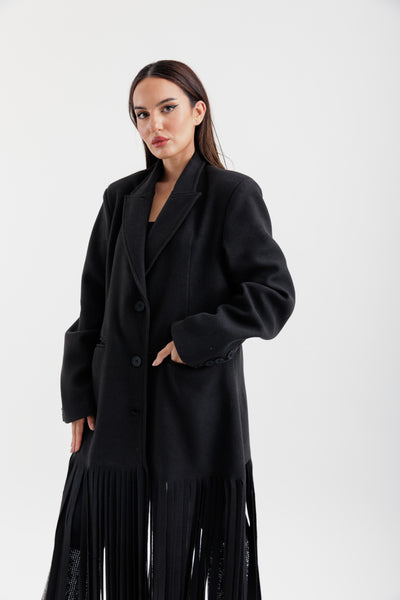 Black fringe coat