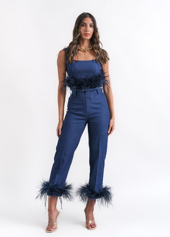 Denim feather jeans