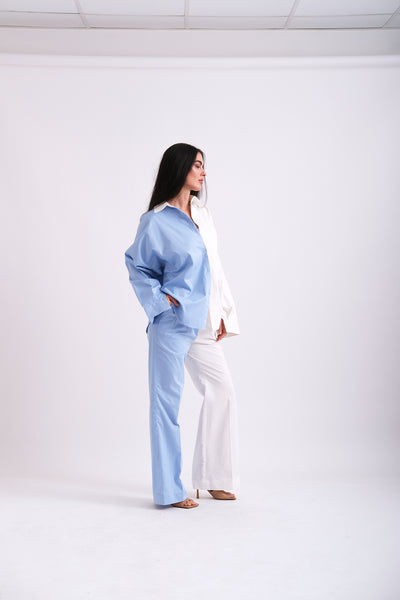 HALF BLUE HALF WHITE SHIRT