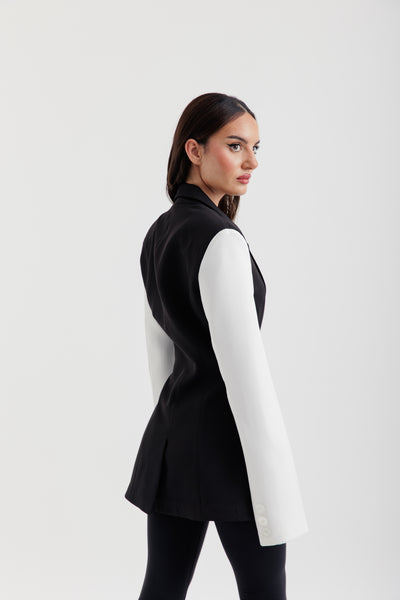Half black half white blazer