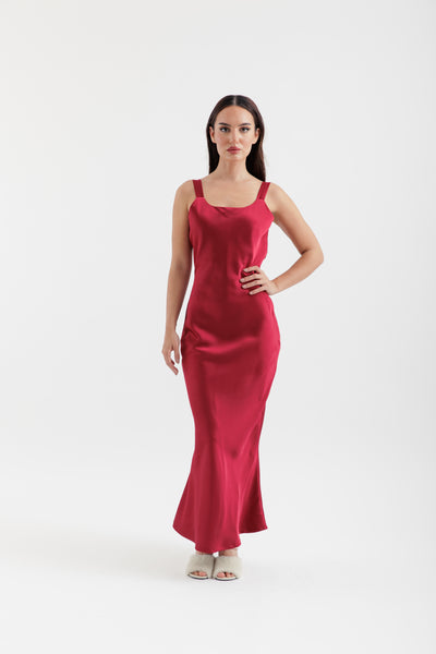 Satin burgundy dress