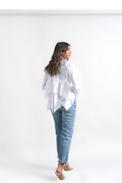ruffled back shirt