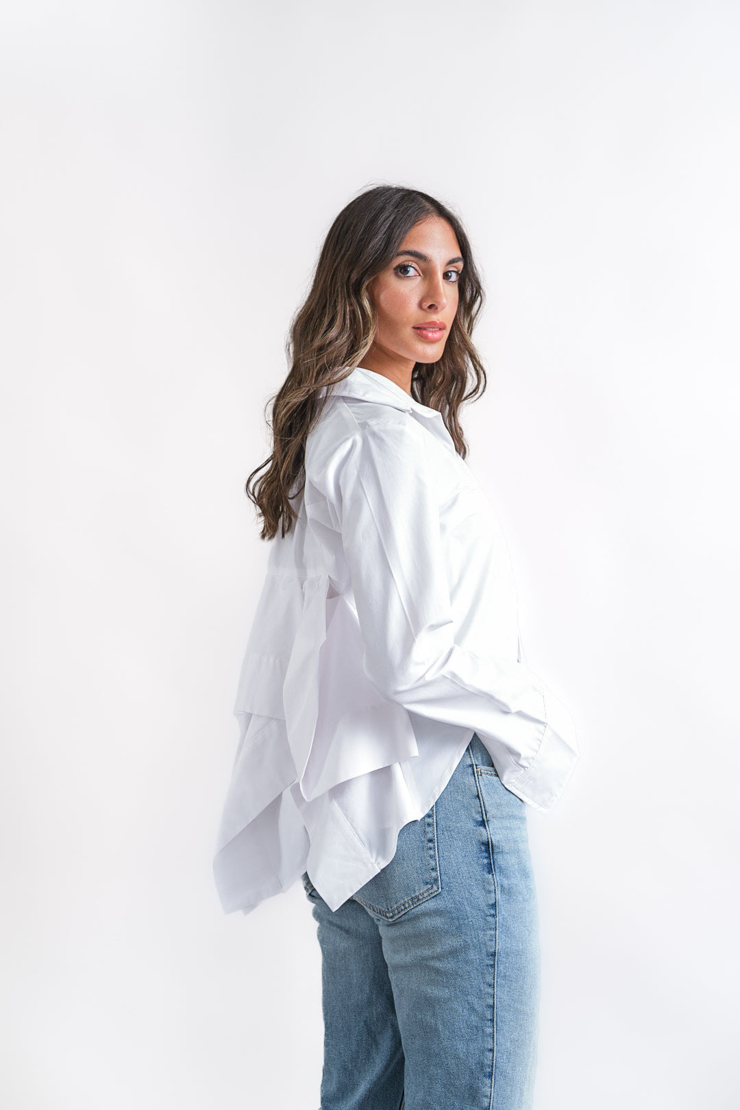 ruffled back shirt
