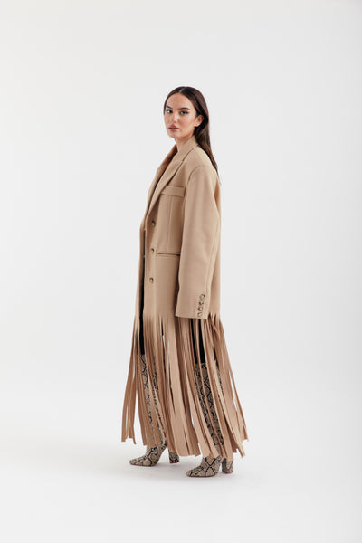 Beige fringe coat