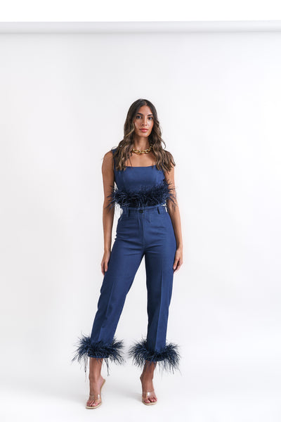 Cropped feather denim top