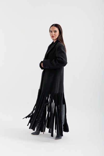 Black fringe coat