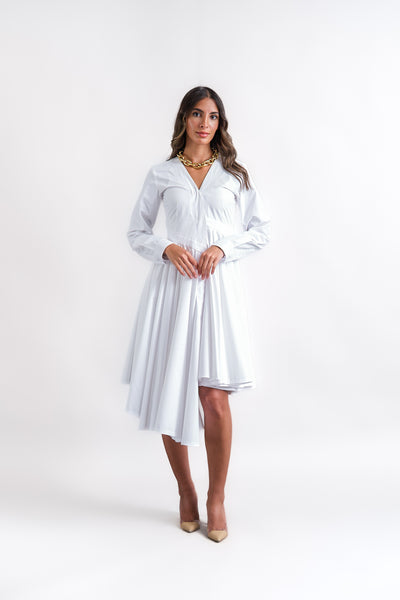 Asymmetric poplin dress