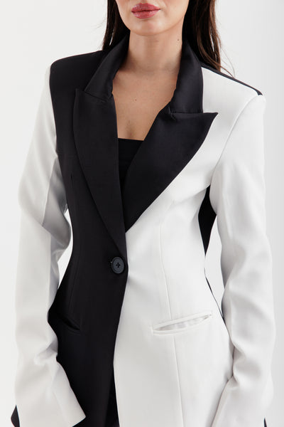 Half black half white blazer