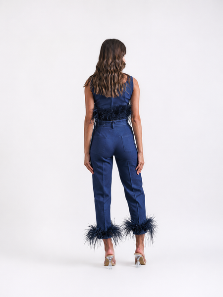 Denim feather jeans