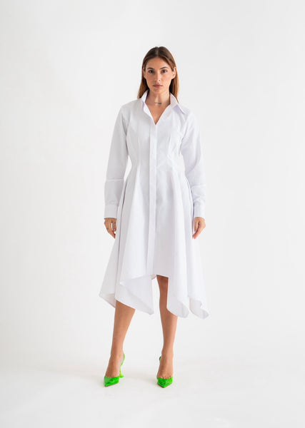 WHITE ASYMMETRIC SHIRT DRESS Rue15 by Muneera Al Majed WHITE ASYMMETRIC SHIRT DRESS Rue15 by Muneera Al Majed