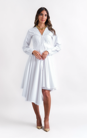 Asymmetric poplin dress