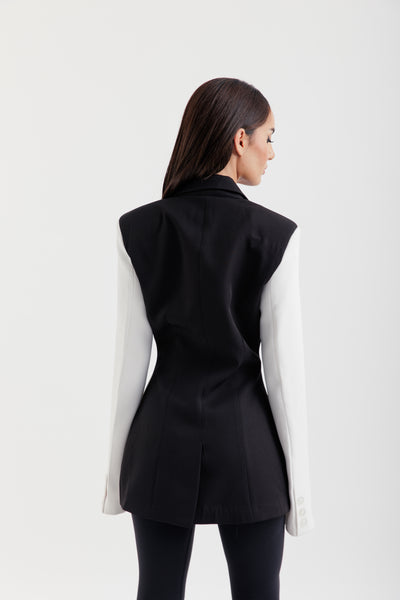 Half black half white blazer