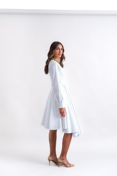 Asymmetric poplin dress