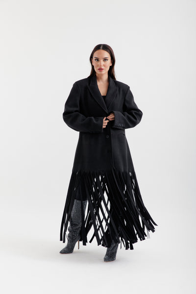 Black fringe coat
