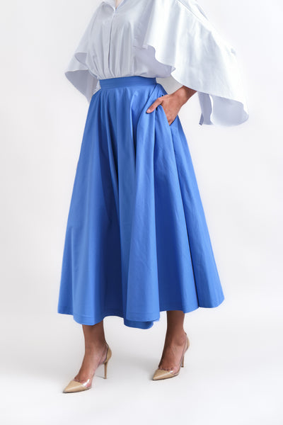 midi blue skirt