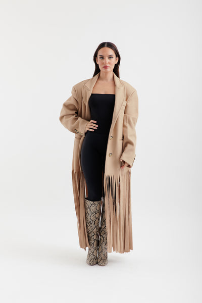 Beige fringe coat