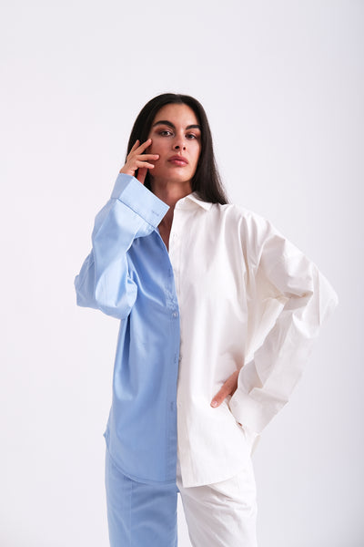 HALF BLUE HALF WHITE SHIRT