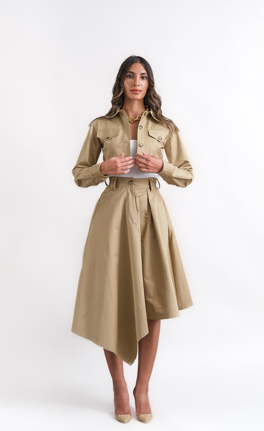 Asymmetric beige skirt