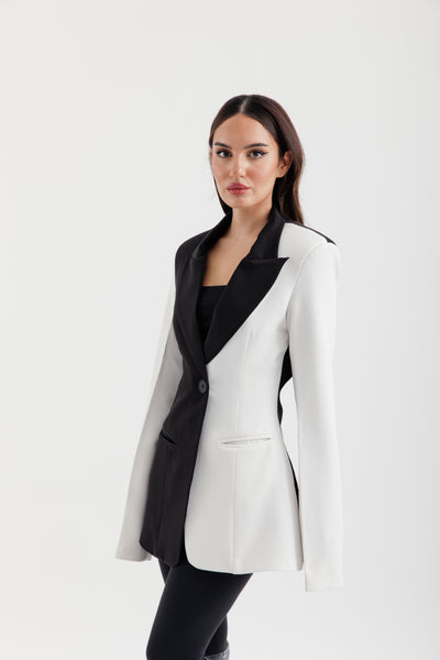 Half black half white blazer