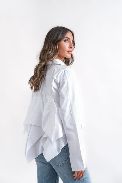 ruffled back shirt