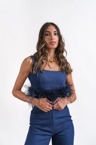 Cropped feather denim top