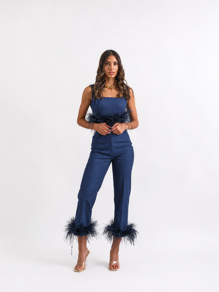 Cropped feather denim top