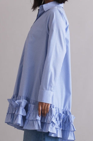 BLUE RUFFLED HEM DRESS/SHIRT