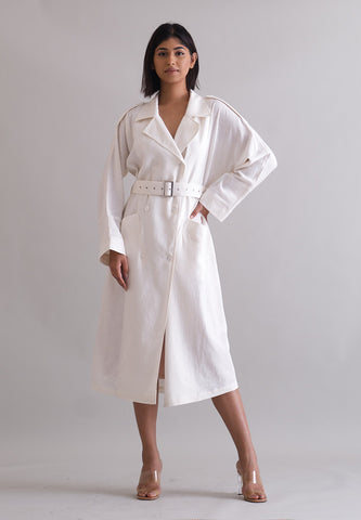 OFF WHITE LINEN TRENCH (LONG SLEEVE)