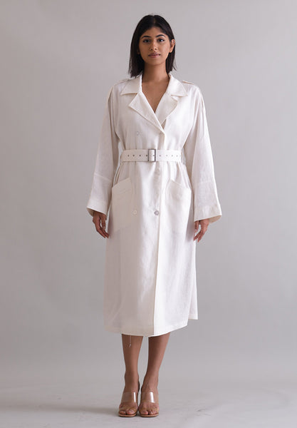 OFF WHITE LINEN TRENCH (LONG SLEEVE)