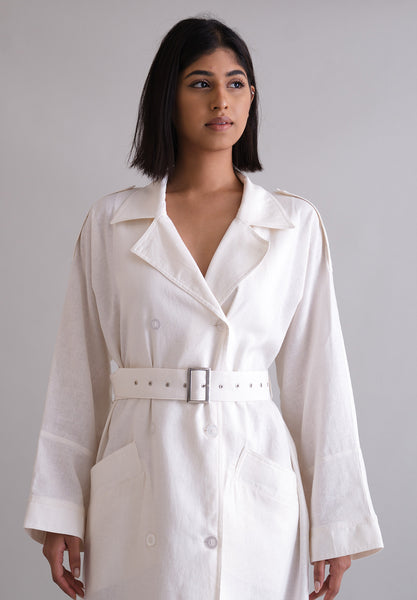 OFF WHITE LINEN TRENCH (LONG SLEEVE)