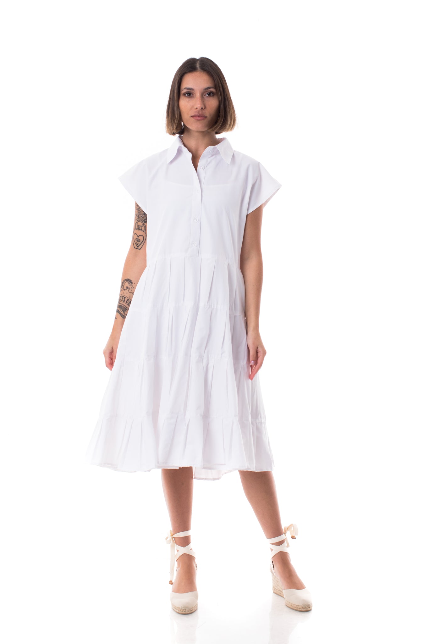 HALF SLEEVE WHITE SHIRT DRESS