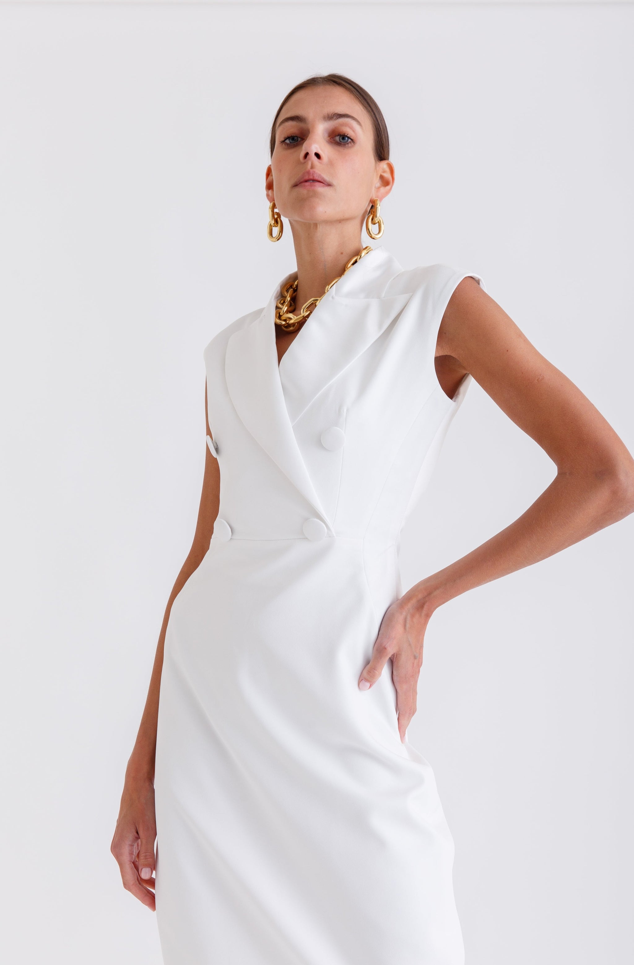 white tuxedo dress – Rue15 by Muneera Al Majed Outer Wear White Formal Dresses | Luxury tuxedo Size:W40/34